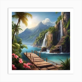 Waterfall And Bridge Art Print