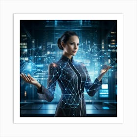 Cybernetic Advocate A Businesswoman Encapsulated In A Futuristic Suit Her Hand Garnished With Hol 2 1 Art Print