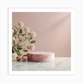 Pink Marble Vase With Flowers 2 Art Print