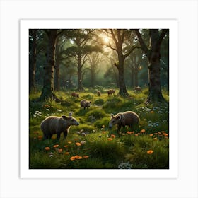 Sheep In The Woods Art Print