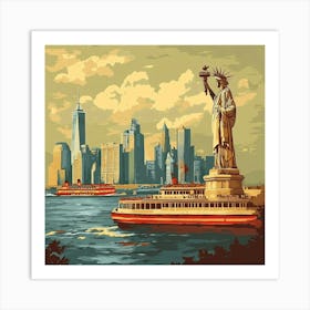 New York City And Statue Of Liberty Art Art Print