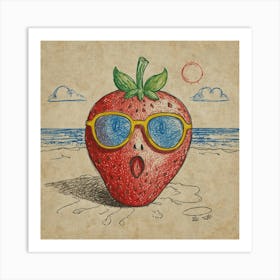 Strawberry With Sunglasses Art Print