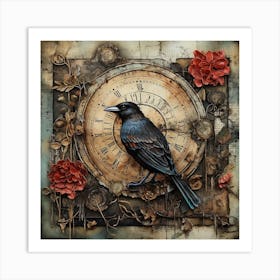 Crow Clock Art Print