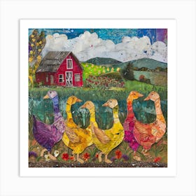 Geese On The Farm Kitsch Collage 2 Art Print