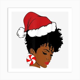 Black African American Girl Christmas Melanin Santa Hat Xmas Art Print