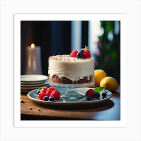 Cake On A Plate With Berries Art Print