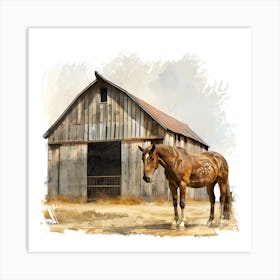 Horse In Front Of Barn Art Print