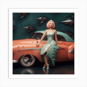 Girl With A Car 2 Art Print