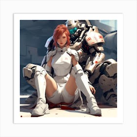 3d Dslr Photography A Man Sitting On The Battlefield Ground, Cyberpunk Art, By Krenz Cushart, Wears A Suit Of Power Armor, Closeup Character Portrait, Strong Detailed Digital Art, Artgerm And Lois Van Baarle, Jap Art Print