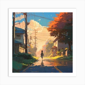 Girl Walking Down A Street Art Print