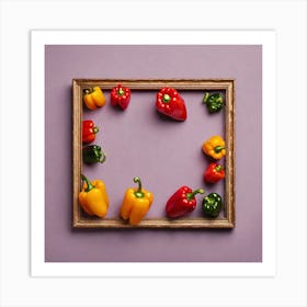 Colorful Peppers In A Wooden Frame Art Print