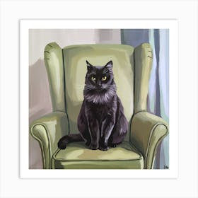 Black Cat On Chair Art Print