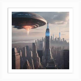 Alien Spacecraft Over New York City Art Print