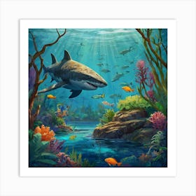 Default Aquarium With Coral Fishsome Shark Fishes View From Th 1 (4) Art Print