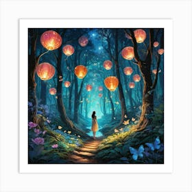 Lanterns In The Forest Art Print