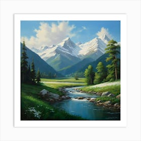 Default Oil Painting Imagine A Peaceful Valley Where Clear Riv 0 Art Print