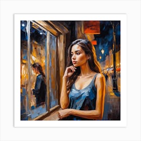 Photo Beautiful Young Woman Looking At The Shop Window At Night 1 Art Print
