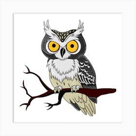 Bird Owl On A Branch Art Print