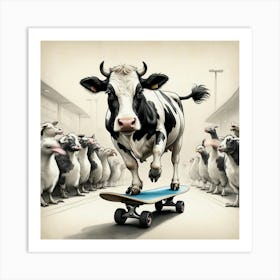 Cow On Skateboard 9 Art Print