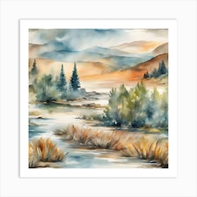 Watercolor Of A River Art Print