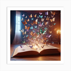 Butterfly Flying Over Book Art Print