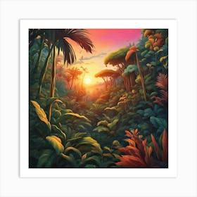 Jungle At Sunset Art Print