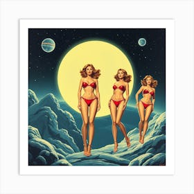 Three Women In Bikinis Art Print