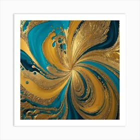 Gold And Blue Swirl Art Print