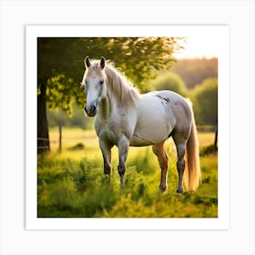 Grass Mane Head Graze Equestrian Pasture Elegant Sun Beauty Horse Standing Rural Green (4) Art Print