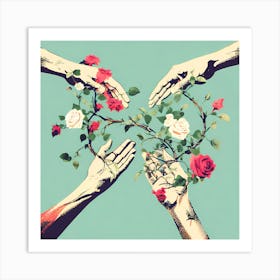 Hands Reaching For Roses Art Print