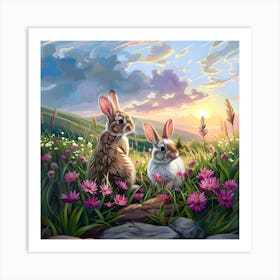 Rabbits On A Peaceful Evening Art Print