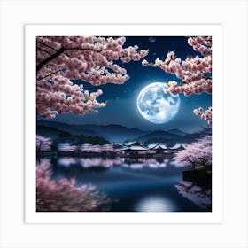 Cherry Blossoms At Night 3 Art Print