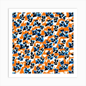 Blue And Orange Floral Pattern Art Print