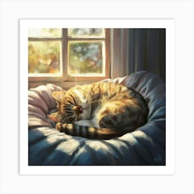 Cat Sleeping By The Window Art Print