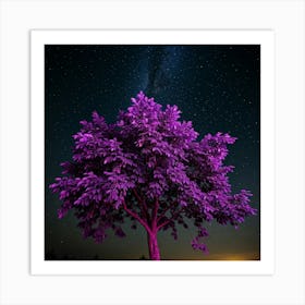 Purple Tree In The Night Sky Art Print