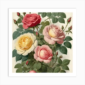 Default Vintage Summer Botanical Roses Garden Art Print 3 Art Print