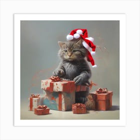 Santa Cat Art Print