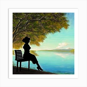 Woman Sitting On Bench 1 Art Print