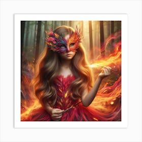 Fire Girl In The Forest Art Print