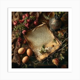 Old Book And Eggs Art Print