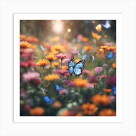 Butterfly In A Flower Field Art Print