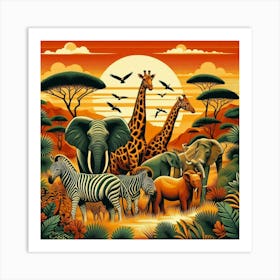 Giraffes And Zebras 1 Art Print