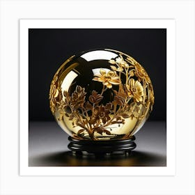 Golden Flowers On A Glass Ball Art Print