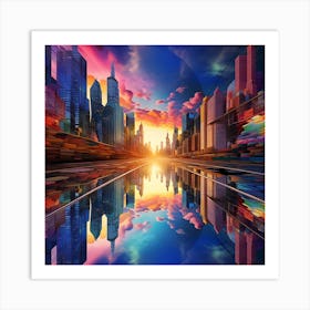 Futuristic Cityscape, Optical Illusions Art Print