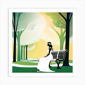 Woman Sitting On Park Bench 06 Vector art Art Print