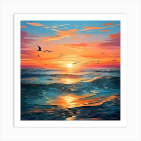 Sunset Seagulls Art Print