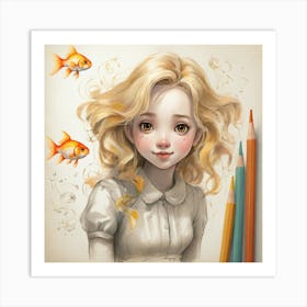 Girl With Goldfish 2 Art Print