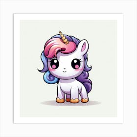 Purple Cute Kawaii Unicorn Art Print