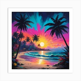 Sunset At The Beach - tropical paradise Art Print