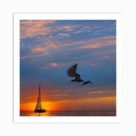 Sailboat At Sunset Art Print